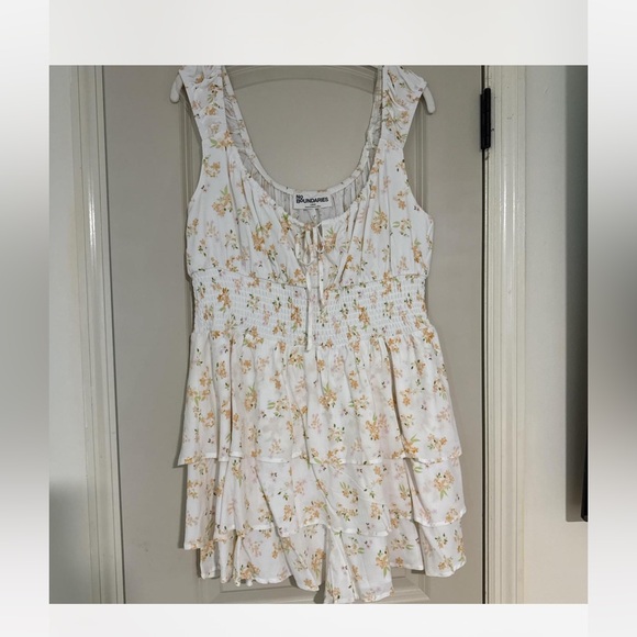 No Boundaries Tops - White Floral Tiered Sleeveless Romper